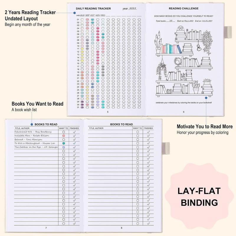 COMKISO Store Reading Journal for Book Lovers - 75 Book Journal Reading Log for Book Tracking, A5 Linen Book Review Journal with TBR Tracker List, Ratings, Challenges, Prompts, and Index - Beige - Image 5
